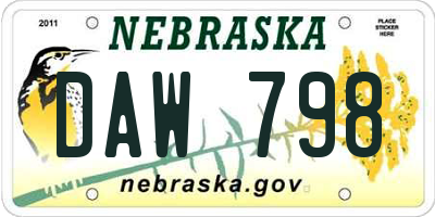 NE license plate DAW798