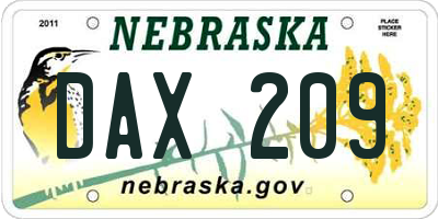 NE license plate DAX209