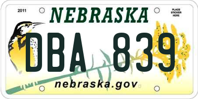 NE license plate DBA839