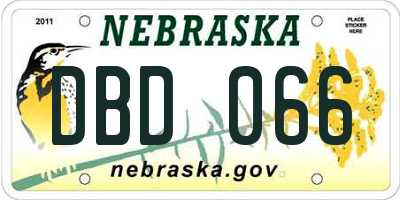 NE license plate DBD066