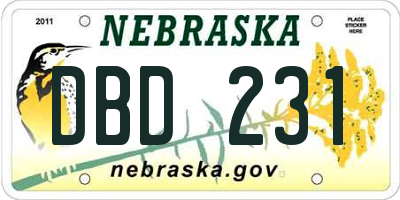 NE license plate DBD231
