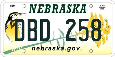 NE license plate DBD258