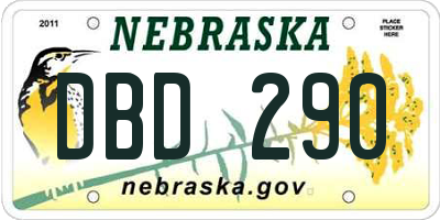 NE license plate DBD290