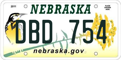 NE license plate DBD754