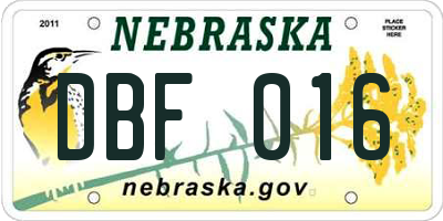 NE license plate DBF016
