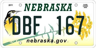 NE license plate DBF167
