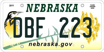 NE license plate DBF223