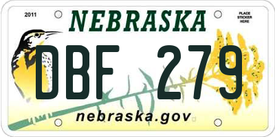 NE license plate DBF279