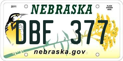 NE license plate DBF377