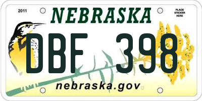 NE license plate DBF398