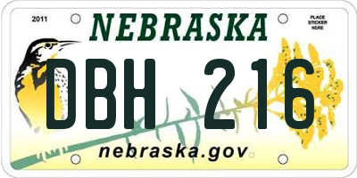 NE license plate DBH216