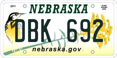 NE license plate DBK692
