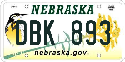 NE license plate DBK893