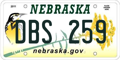 NE license plate DBS259