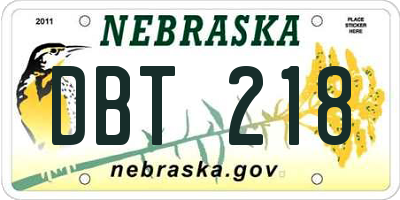 NE license plate DBT218