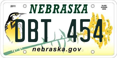 NE license plate DBT454