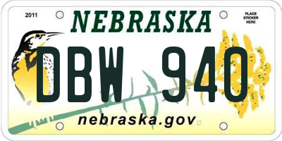 NE license plate DBW940