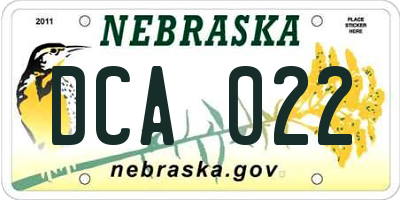 NE license plate DCA022