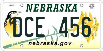 NE license plate DCE456