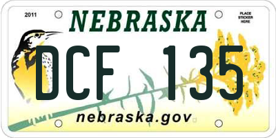 NE license plate DCF135