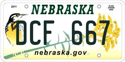 NE license plate DCF667