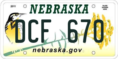 NE license plate DCF670
