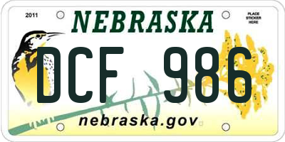 NE license plate DCF986
