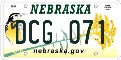 NE license plate DCG071