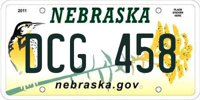 NE license plate DCG458