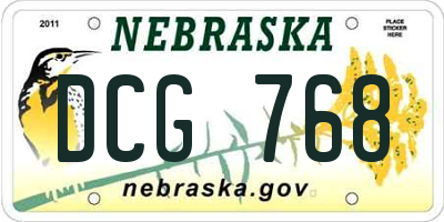 NE license plate DCG768