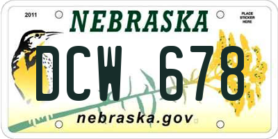 NE license plate DCW678