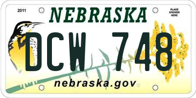 NE license plate DCW748