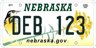 NE license plate DEB123
