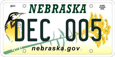 NE license plate DEC005