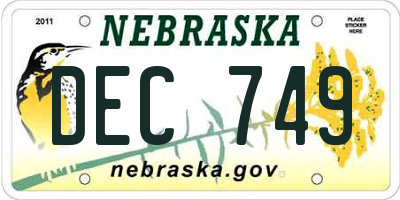NE license plate DEC749