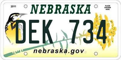 NE license plate DEK734