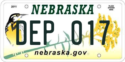 NE license plate DEP017