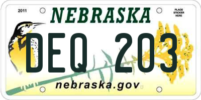 NE license plate DEQ203