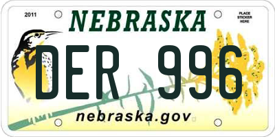 NE license plate DER996