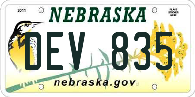 NE license plate DEV835