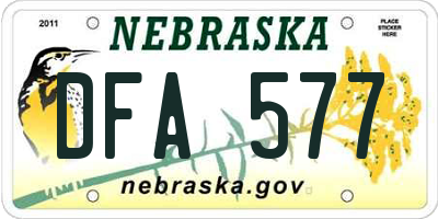 NE license plate DFA577