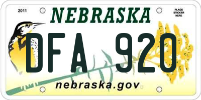 NE license plate DFA920