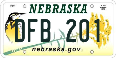 NE license plate DFB201