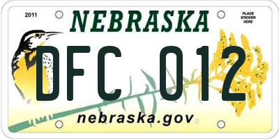 NE license plate DFC012