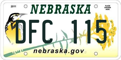 NE license plate DFC115