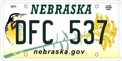 NE license plate DFC537