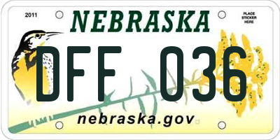 NE license plate DFF036