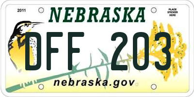 NE license plate DFF203