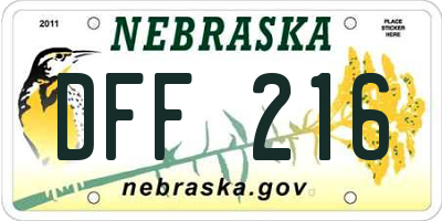 NE license plate DFF216