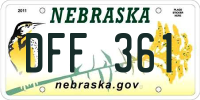 NE license plate DFF361